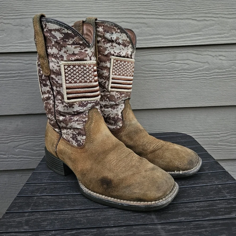 Ariat Sport Patriot Western Boot Mocha/Sand Camo Brown Cowboy Flag Mens 8.5 D